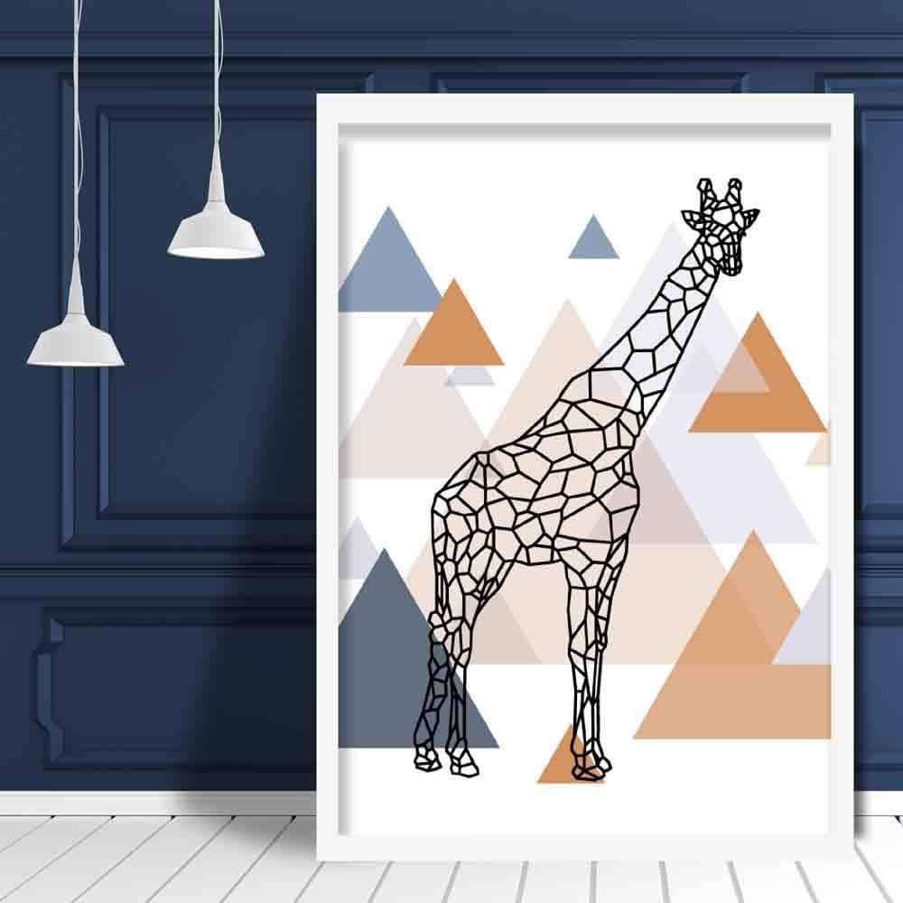 Artze Wall Art – wholesale Art print – Giraffe Abstract Multi Geometric Scandinavian Blue,Copper Poster2