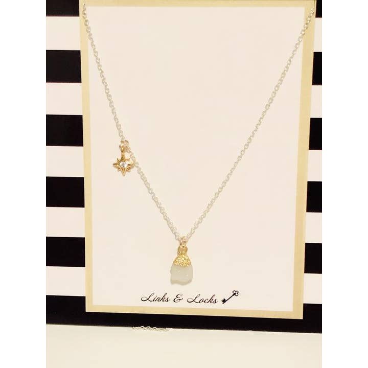 Links & Locks - Wholesale Pendant/Charm Necklace - Ride or Die Necklace - With Tiny Druzy Crystal and North