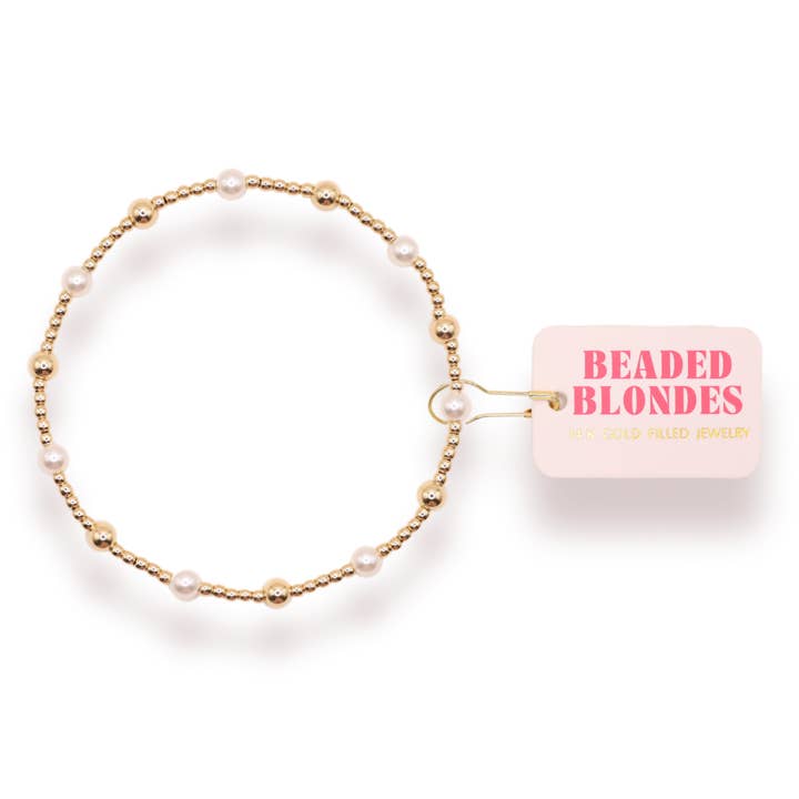 Beaded Blondes - Wholesale Beaded Bracelet - Kids - June Pearl + Gold Alternating Bracelet (Kids Size)