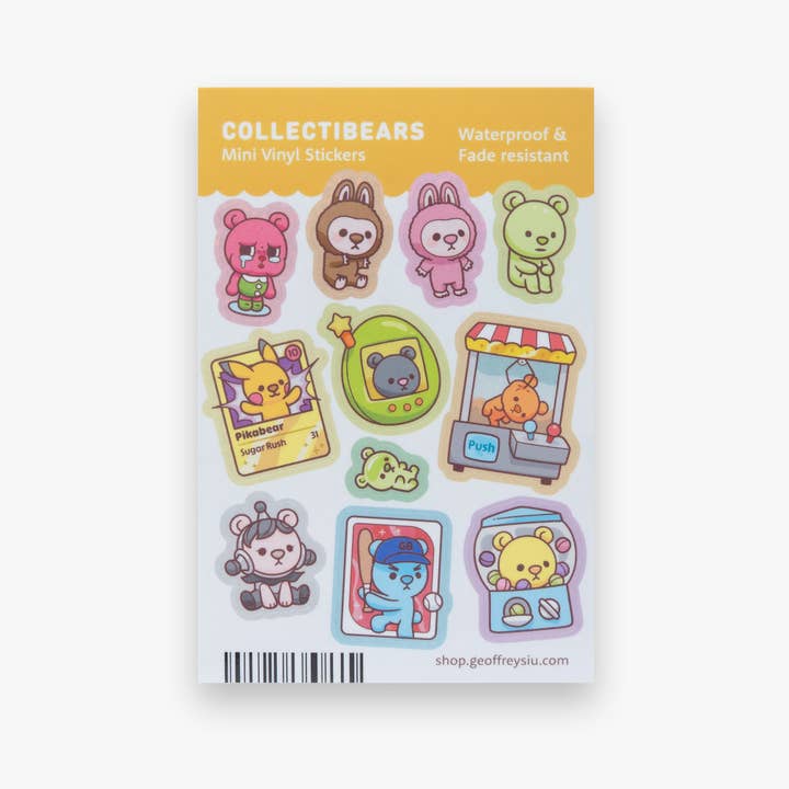Sammelbären Mini Vinyl Aufkleberbogen für den Großhandel von Geoffrey Siu Art LLC