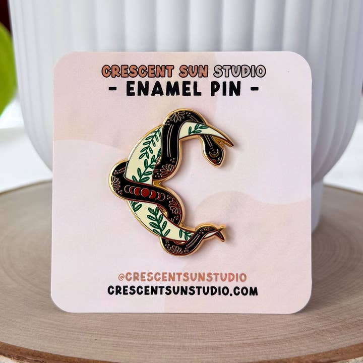 Épingle en Émail Serpent de Lune pour la vente par Crescent Sun Studio