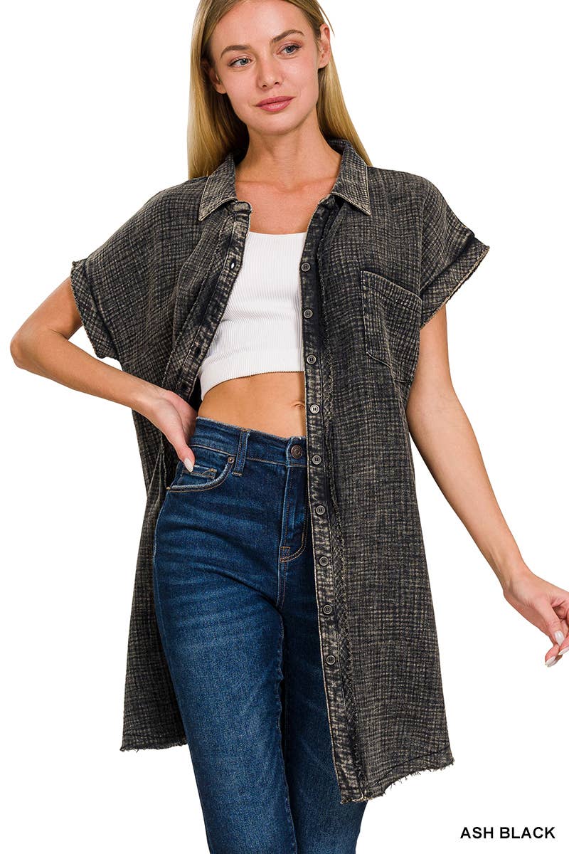 42POPS - Wholesale Dress - Women's - `.Washed Double Gauze Button Down Shirt Dress6