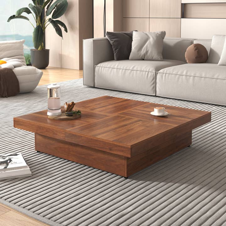 Orange County Decor - Wholesale Coffee Table - Square Marble Veneer Coffee Table Sliding Top With Storage In Walnut 39.4'' Walnut Primary Living Space Square Mdf1