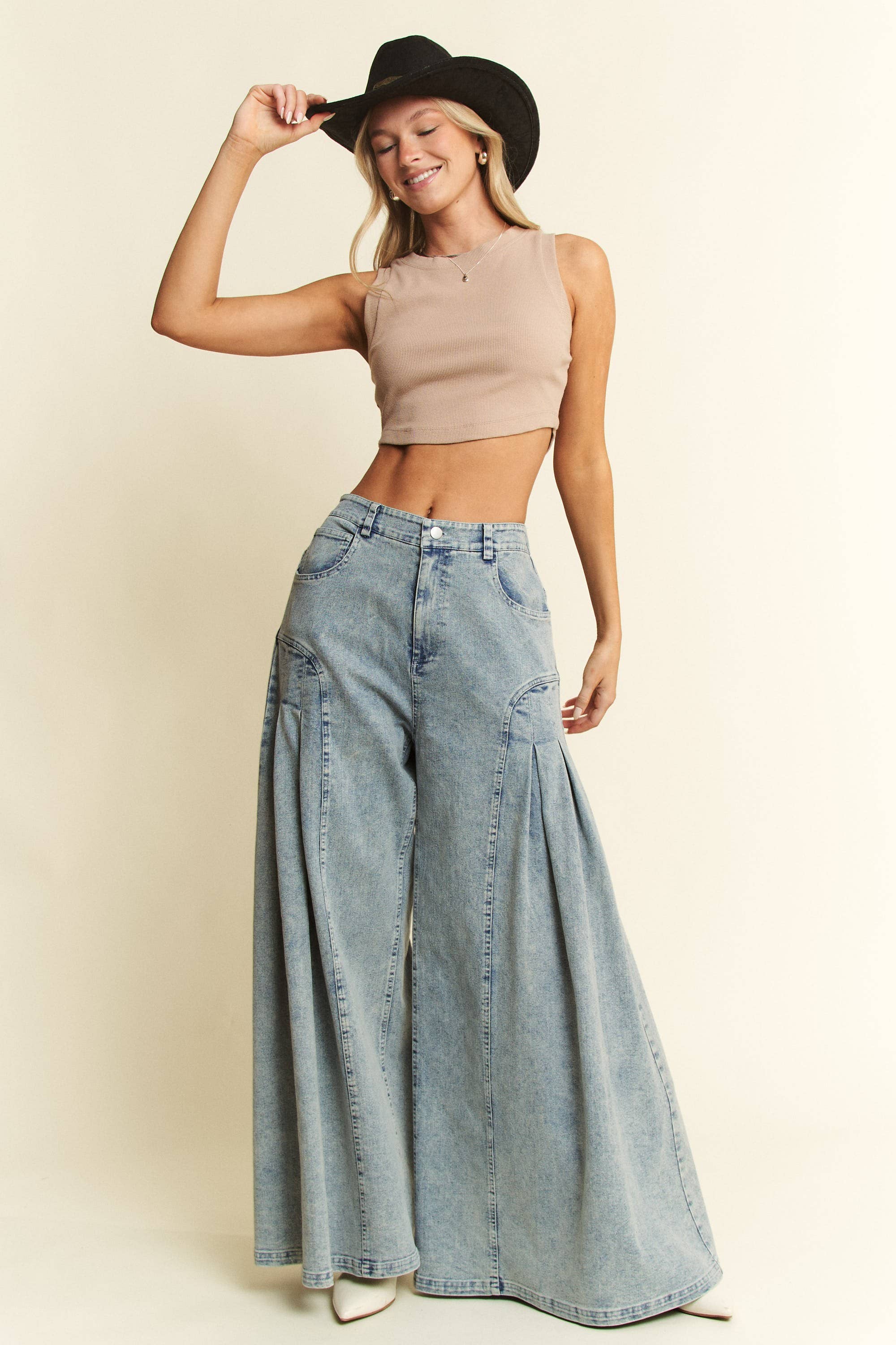 PLUS SIZE DENIM WIDE LEG FLARED PANTS for wholesale on Faire4