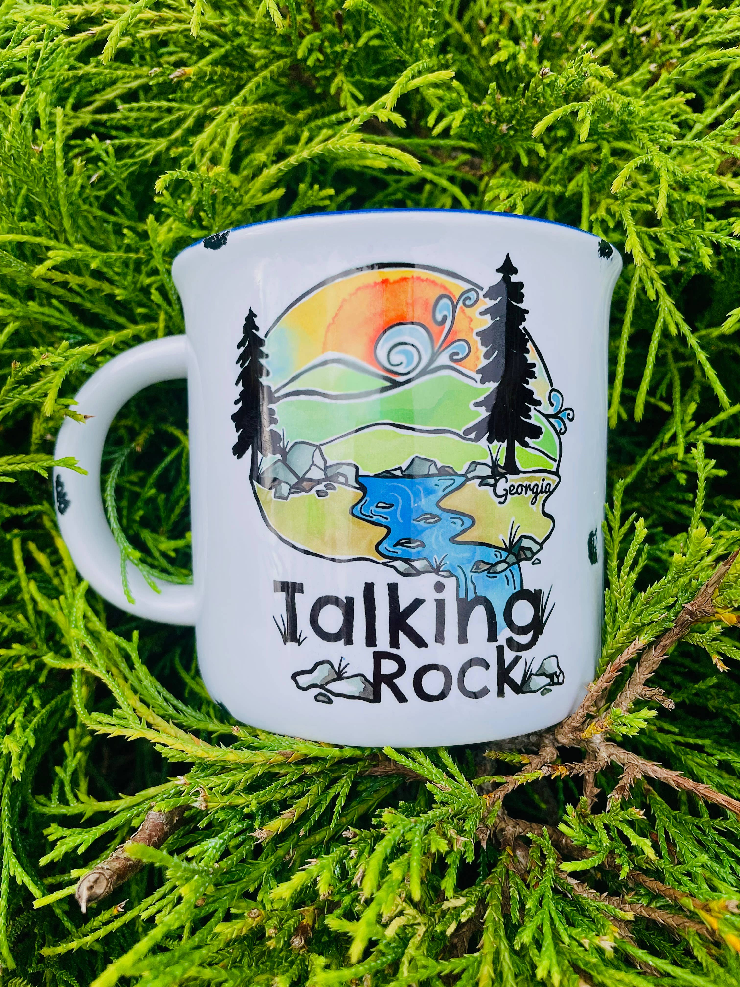 Sweetgum Studio - Wholesale Coffee Mug - Stoneware Distressed Mug with Blue Trim 14 oz.37