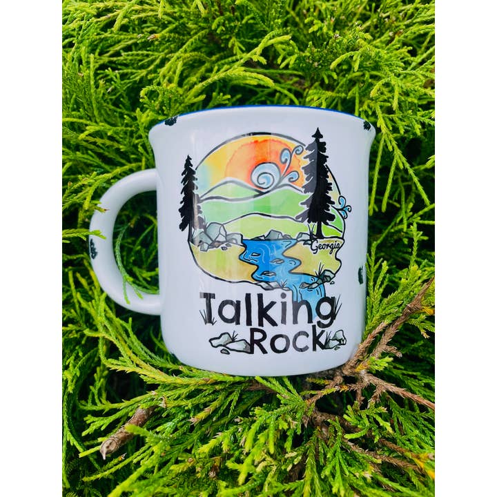 Sweetgum Studio - Wholesale Coffee Mug - Stoneware Distressed Mug with Blue Trim 14 oz.37