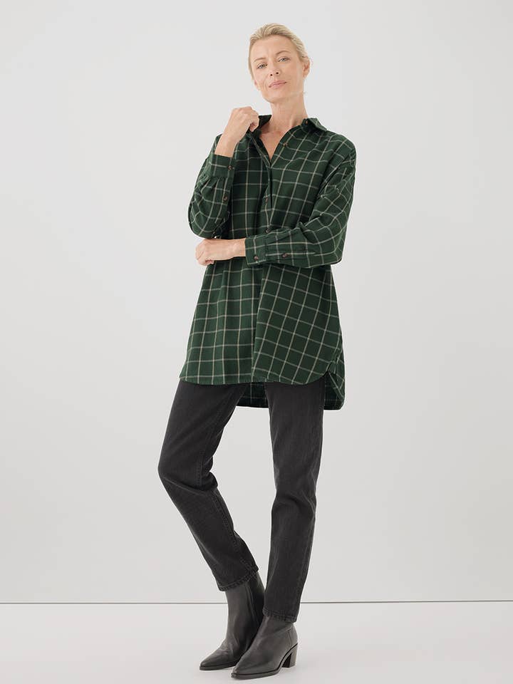 Pomegranate Plaid Women's Fireside Flannel Oversized Shirt for wholesale on Faire