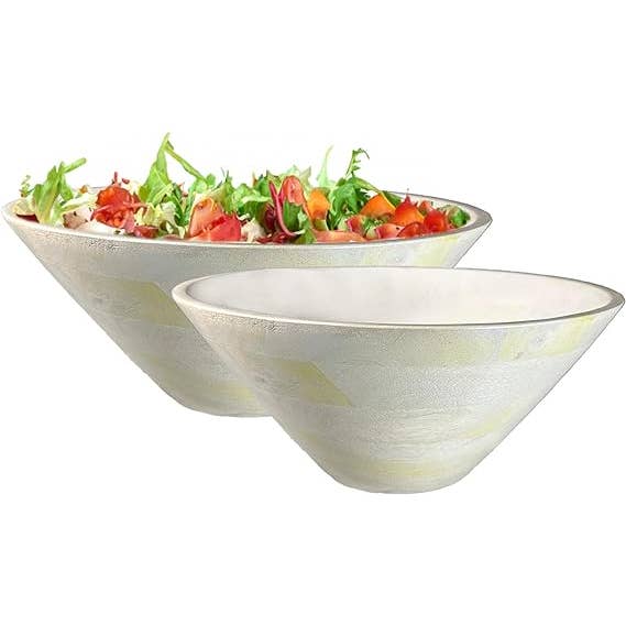 Bol à teinture à l'huile blanc en bois de manguier 12"x5" et 10"x4", ensemble de 2 pour la vente par India Wholesale Co