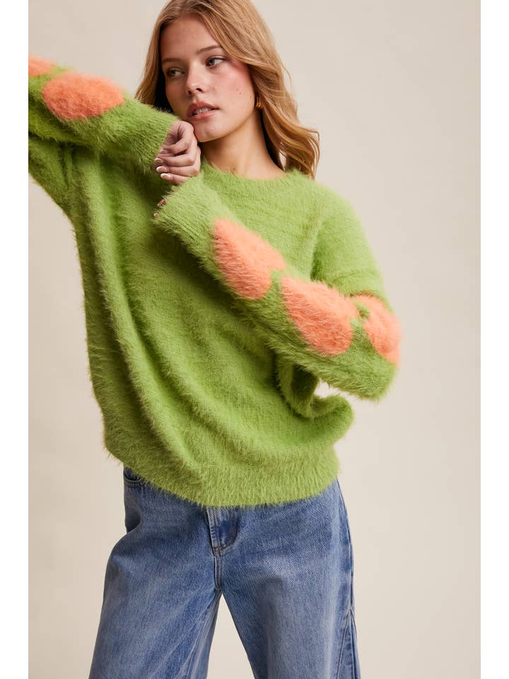 Listicle - Wholesale Knit Sweater - Women's - Fuzzy Heart-Sleeve Pullover Sweater LSW08721
