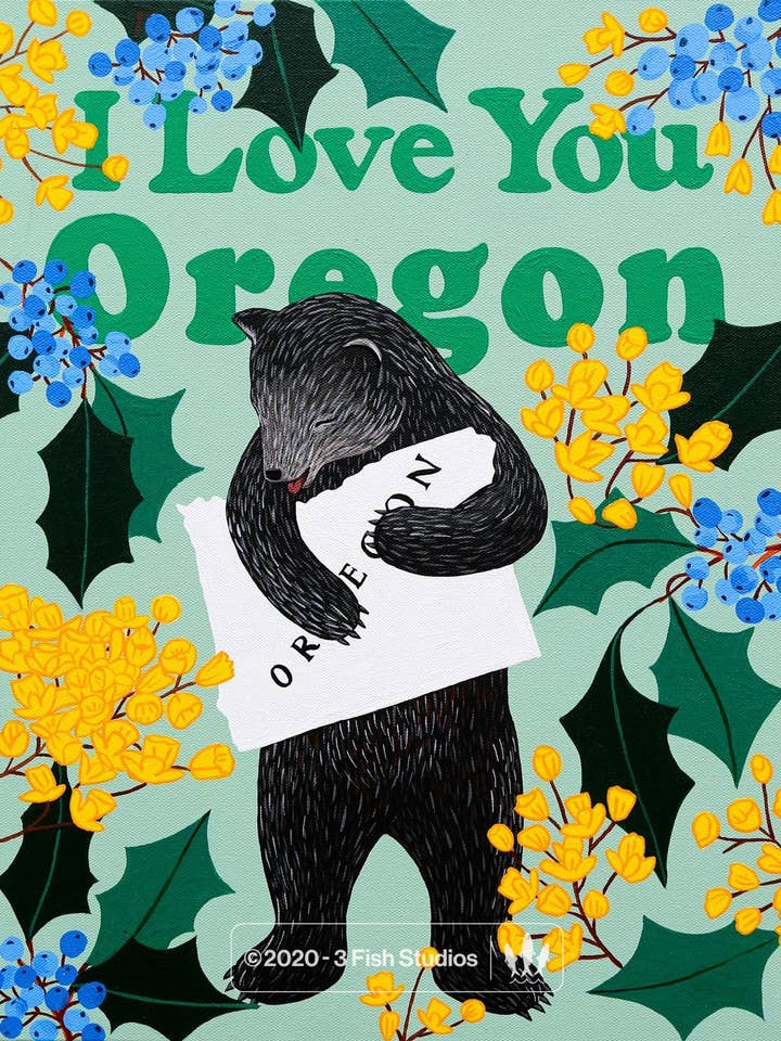 "I Love You Oregon" Print for wholesale by 3 Fish Studios
