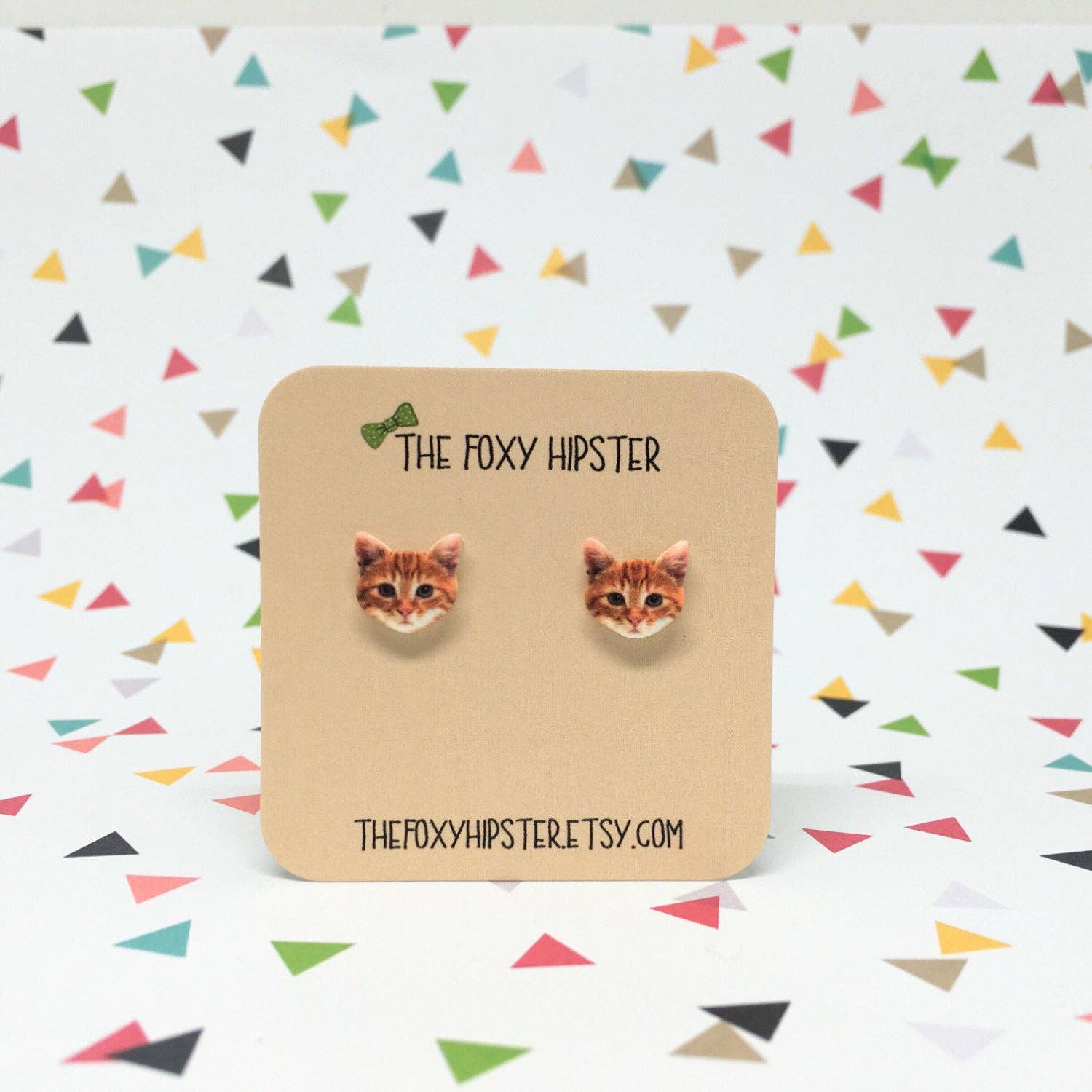 The Foxy Hipster - Wholesale Stud/Post Earrings - Orange Cat Kitten Stud Earrings1