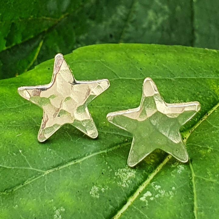Sterling Silver Hammered Star Earrings for wholesale by Nature's Finds Studio
