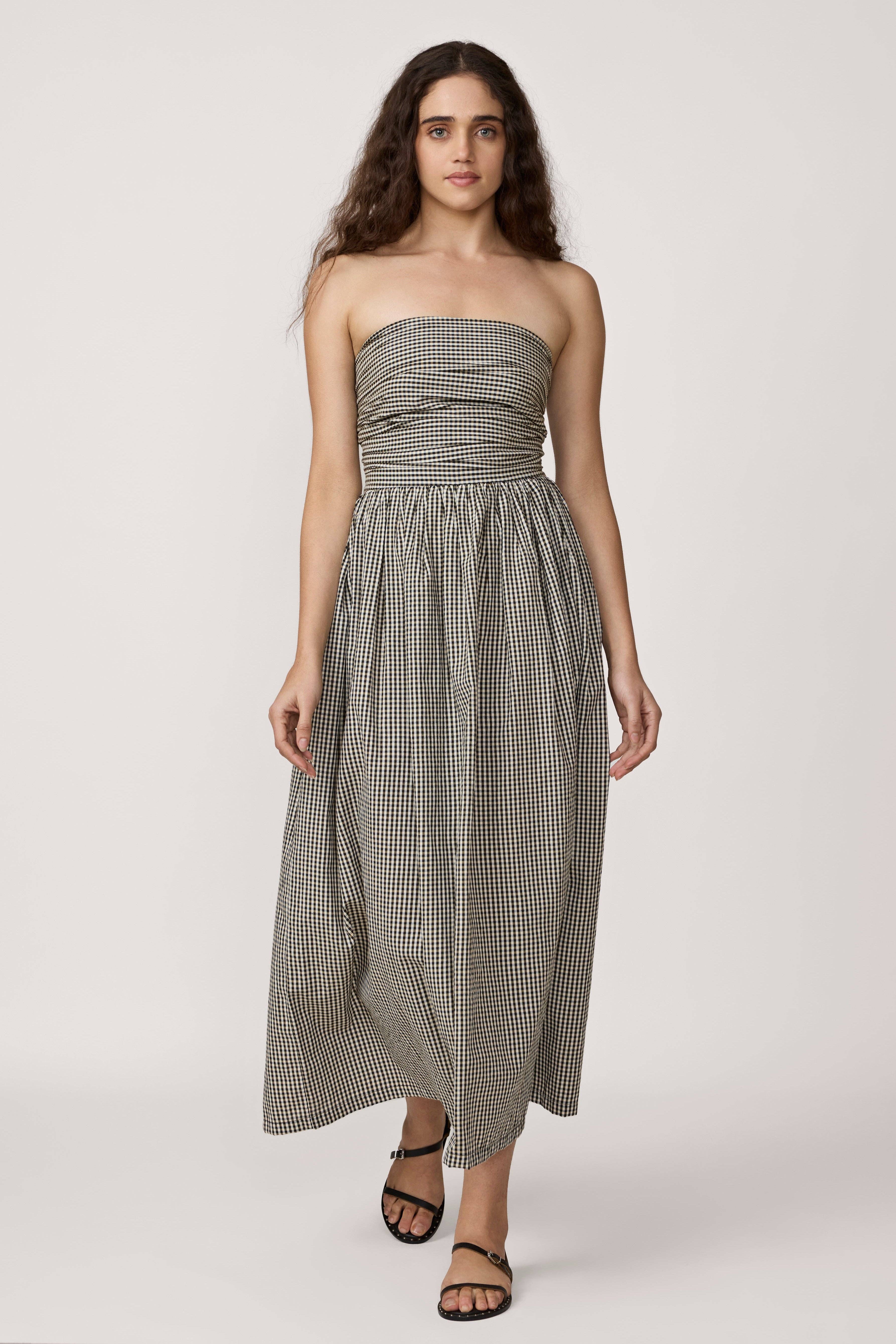 LAUDE the Label - Wholesale Dress - Women's - Strapless Tie Back Dress - Gingham