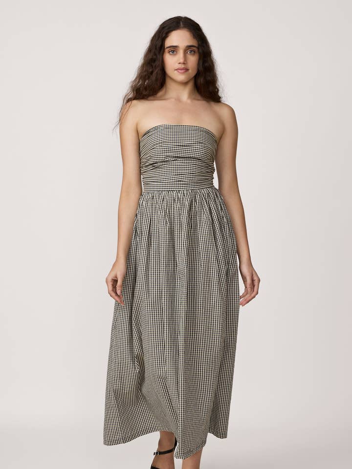 Strapless Tie Back Dress - Gingham for wholesale by LAUDE the Label
