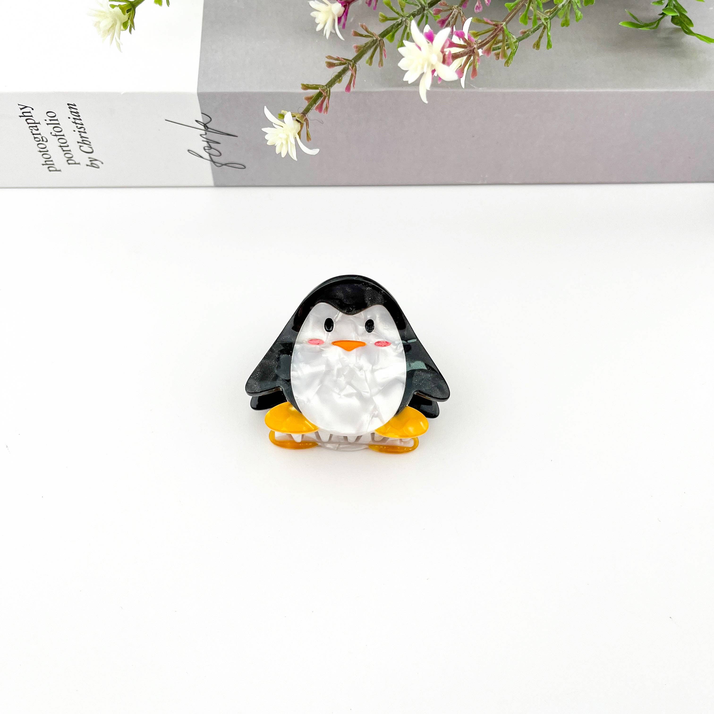 Cartoon Penguin Small Acetate Hair Clip for wholesale on Faire6