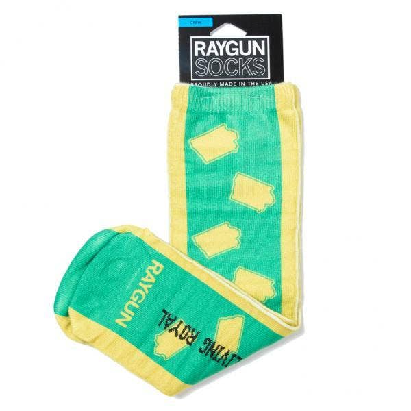 Chaussettes Iowa Outline - Vert/Jaune pour la vente par RAYGUN