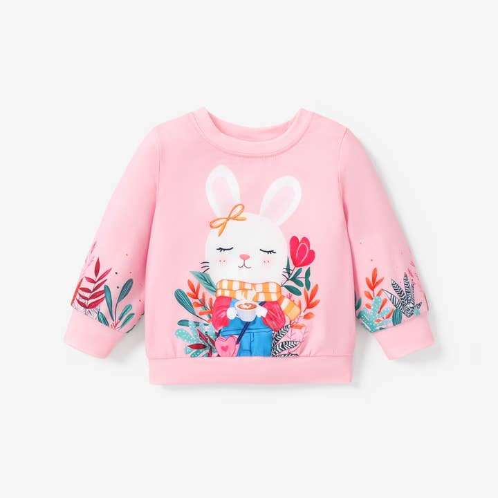 PatPat - Wholesale Sweatshirt - Kids - Baby Girls Childlike Rabbit Animal print Pullover Sweatshirt