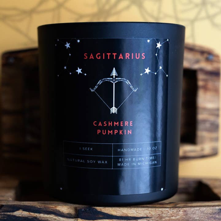 Sagittarius Zodiac Crystal Soy Wood Wick Candle for wholesale by Amara Candles