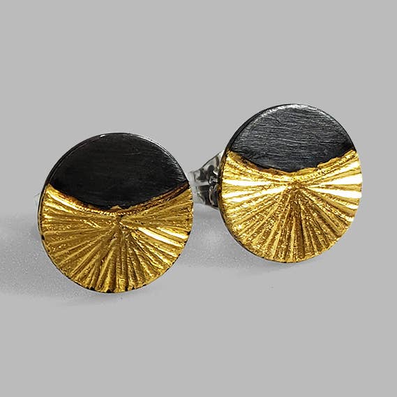 Contemporary mixed metal Rise Studs for wholesale by McKenzie Mendel Jewelry