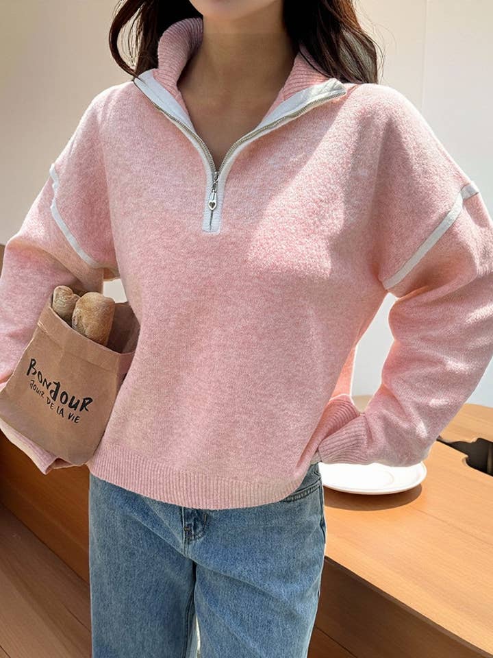 CWOSWL07487_CASUAL SIMPLE SOLID LONG SLEEVE ZIP SWEATER for wholesale by NINEXIS