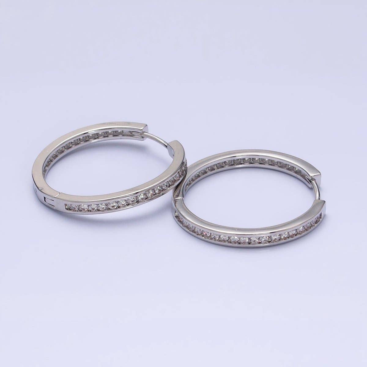 Aim Eternal - Wholesale Hoop Earrings - 16K Gold Filled 30mm Clear CZ Lined Endless Hoop Earrings in Gold & Silver | AD1193 - AD111961