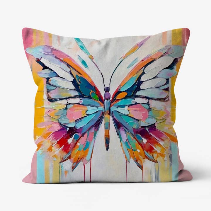 Butterfly Wings Impasto Colorful Bohemian Art Throw Pillow for wholesale by Hound and Hog