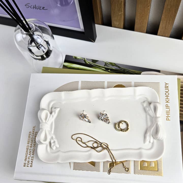 Bow Lace Tray | Trinket | Vanity Tray - Rectangle for wholesale by Three Springs Candle Co.