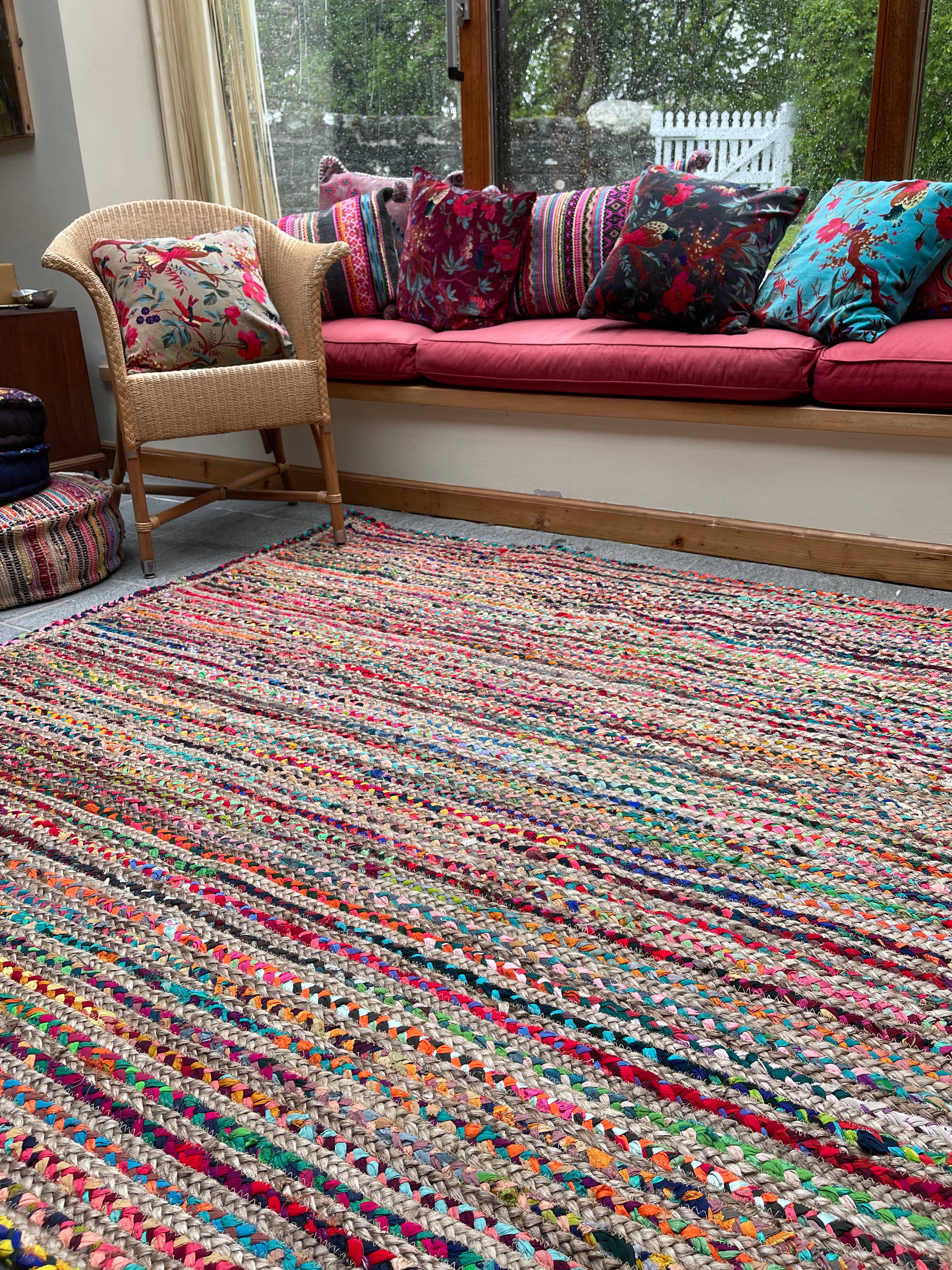 MISHRAN Tappeto quadrato in iuta con tessuto riciclato