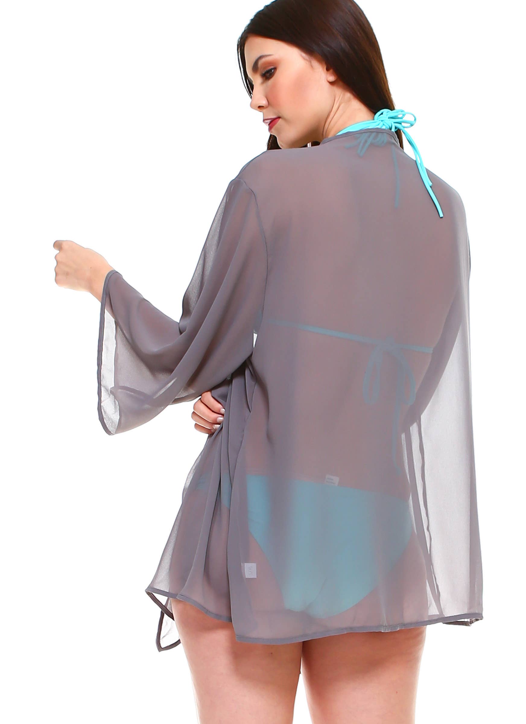Shop Lev - Vendita all'ingrosso Kimono - Donna - Cardigan oversize con maniche a kimono in chiffon tinta unita14