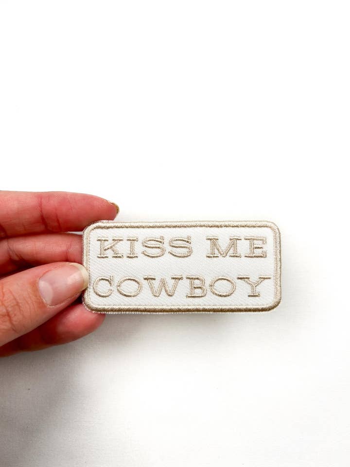 Kiss Me Cowboy Patch Embroidered Iron-On Patch Western Rodeo for wholesale by Field Trip Threads