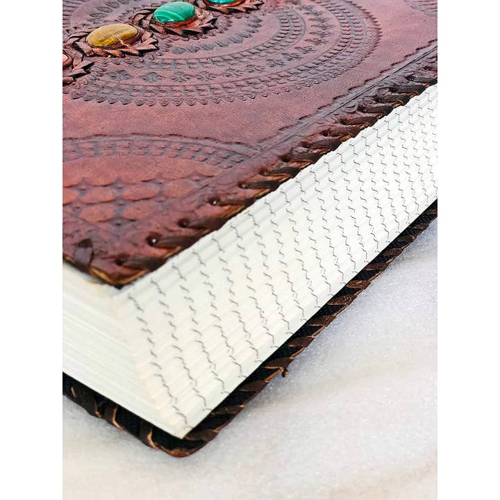 Tuzech Leather - Wholesale Dagboek/agenda - TUZECH Vetleren 600 Pagina's Dagboek Groot | Zeven Stenen Lederen Notitieboek Dagboek | Blanco Handgemaakt Boek Schetsboek | Kerstcadeau Dagelijks Gebruik