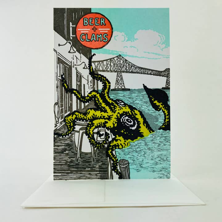 Giant Squid attack. Waterfront brewpub. for wholesale by Old School Stationers