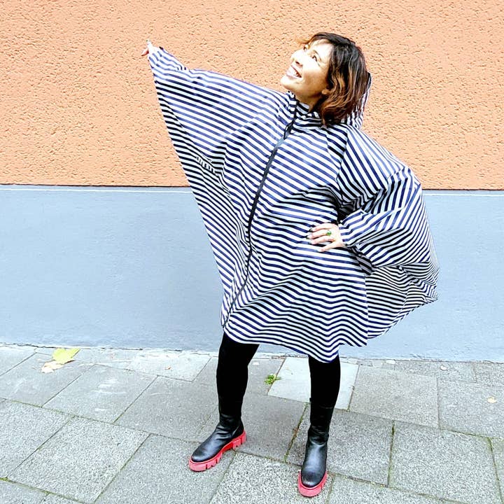 Bomence - Vendita all'ingrosso Poncho - Donna - Poncho antipioggia da donna per ciclismo e escursionismo blu bianco