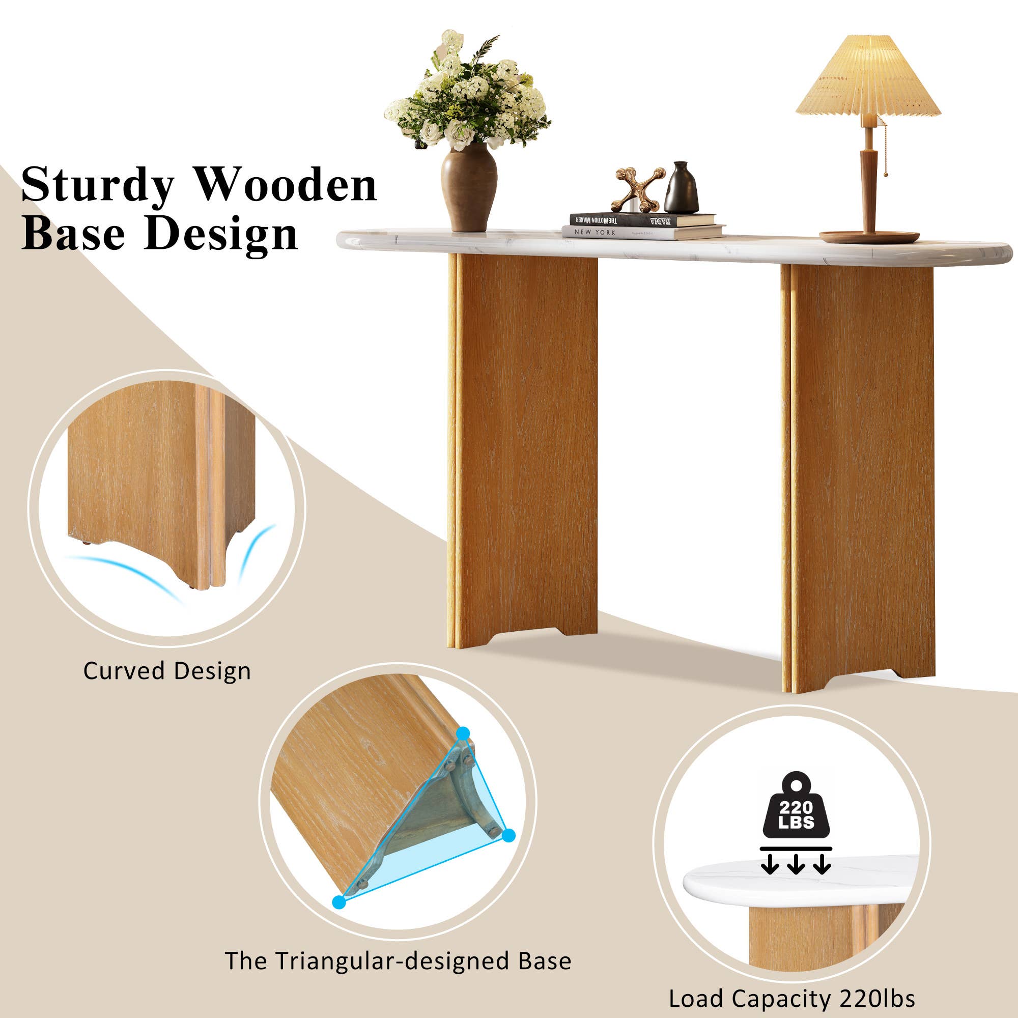 HOMYCASA DESIGN INC - Wholesale Console Table - Narrow Console Table Oval Faux Marble Top Natural+White4