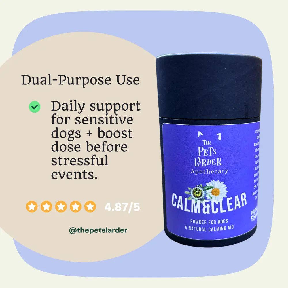 The Pets Larder – wholesale Pet supplement – Dog – Calm & Clear – Natural Herbal Calming Supplement for Dogs4