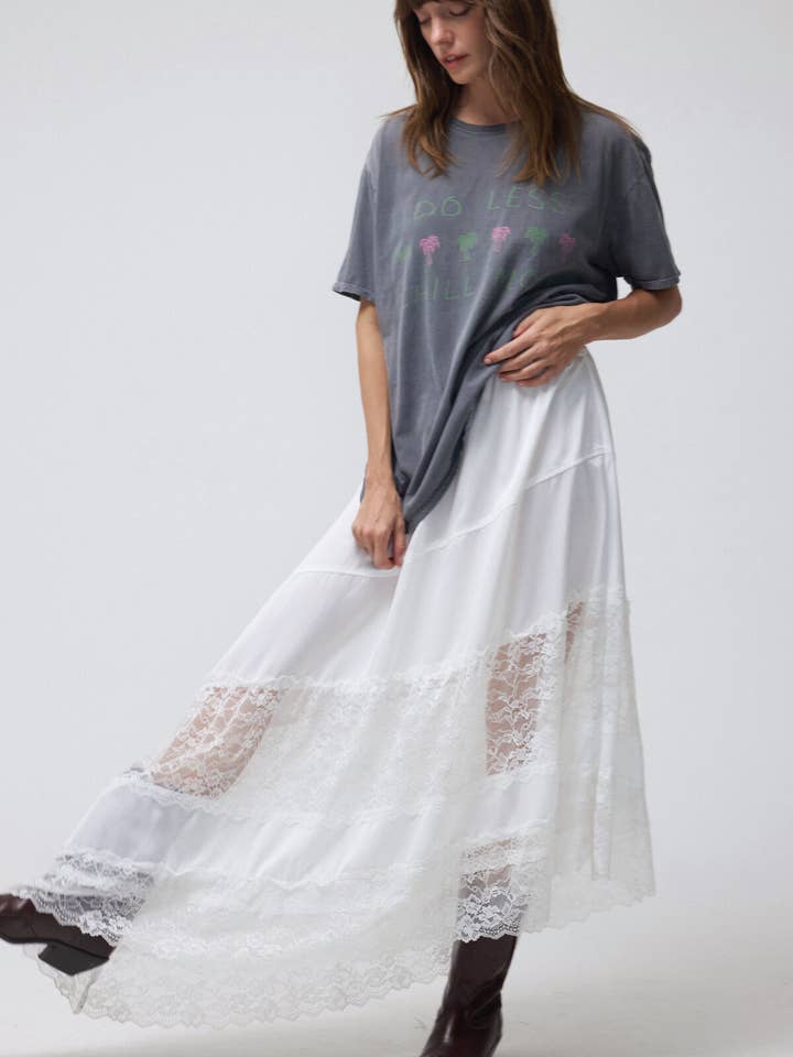 Lara Daisy - Wholesale Skirt - Women's - Lace Trim Asymmetrical Hem Satin Midi Skirt11