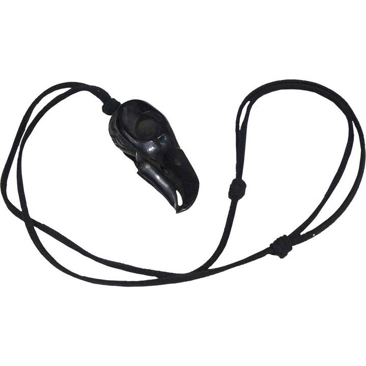 Kheops International - Vente Colliers à pendentif - Collier en corne de buffle sculpté à la main - Crâne de corbeau