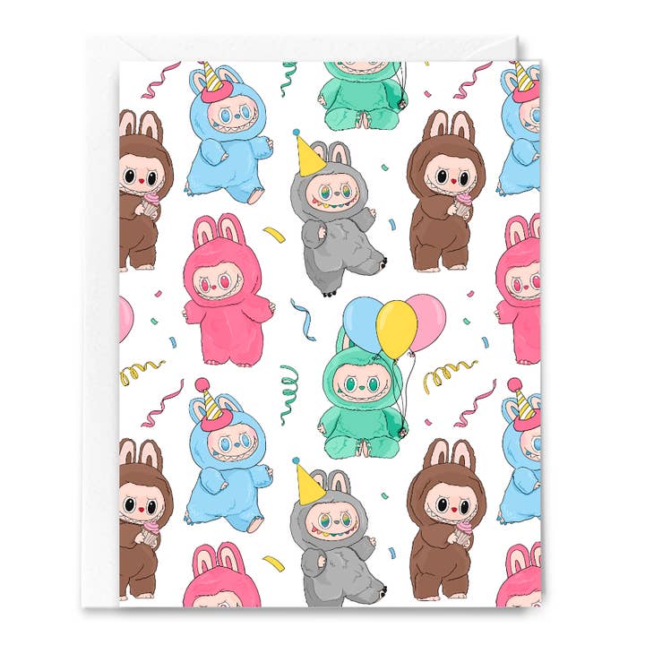 Big Into Party Energy, Lbubu, Lafufu, Card for wholesale by Sammy Gorin LLC