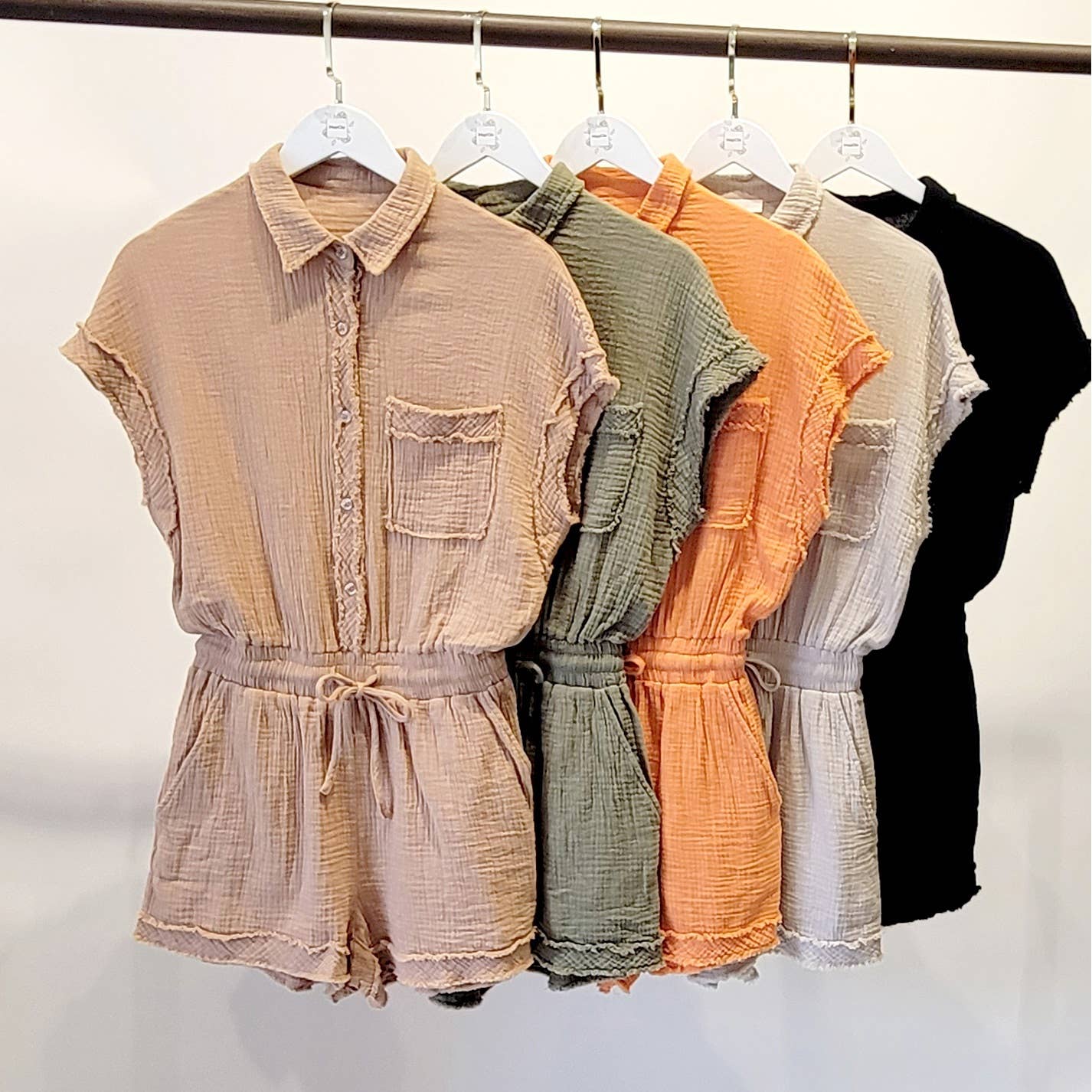 Mapcie - Vente Combishort – femme - BARBOTEUSE BOUTONNÉE EN GAZE DÉLAVÉE2