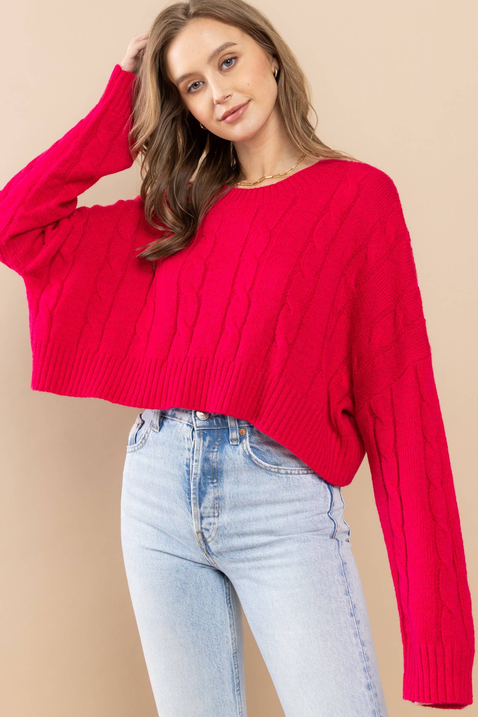 AIBLEE - Wholesale Knit Sweater - Women's - Cable Cropped Sweater - Retro/Vintage Design15