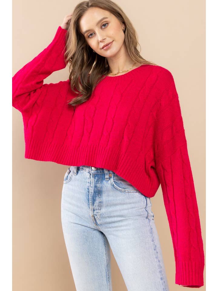 AIBLEE - Wholesale Knit Sweater - Women's - Cable Cropped Sweater - Retro/Vintage Design15