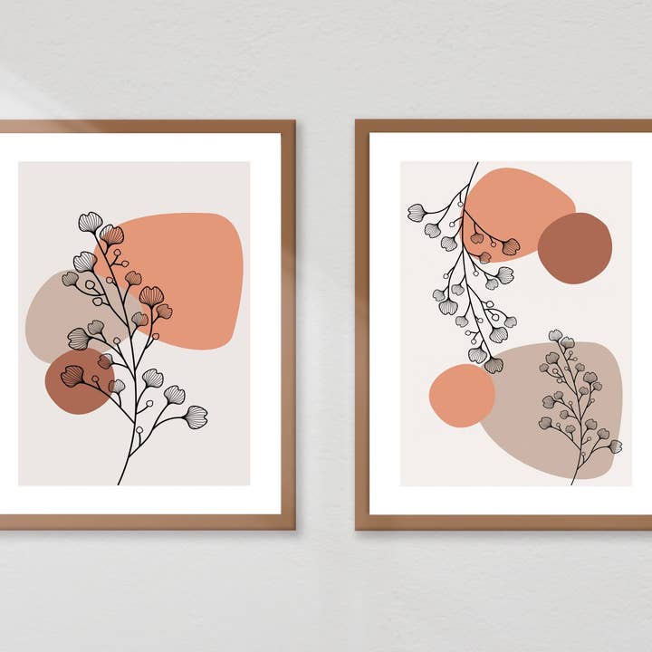 Set di 2 stampe Scandi, stile B, poster, decorazioni per la casa, foglia per la vendita all'ingrosso da parte di UK Print Studio