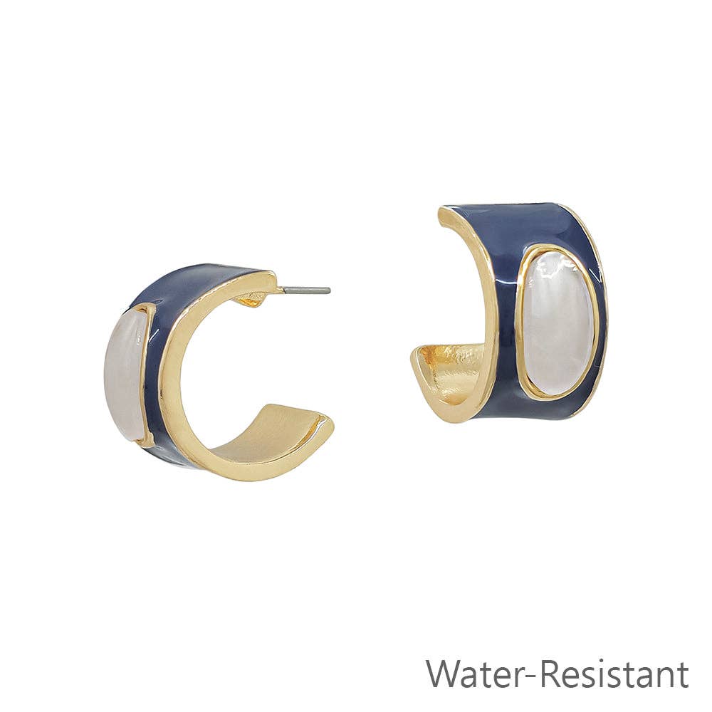 What's Hot - Wholesale Hoop Earrings - Navy Multi Color Coated .5" Hoop Earring0