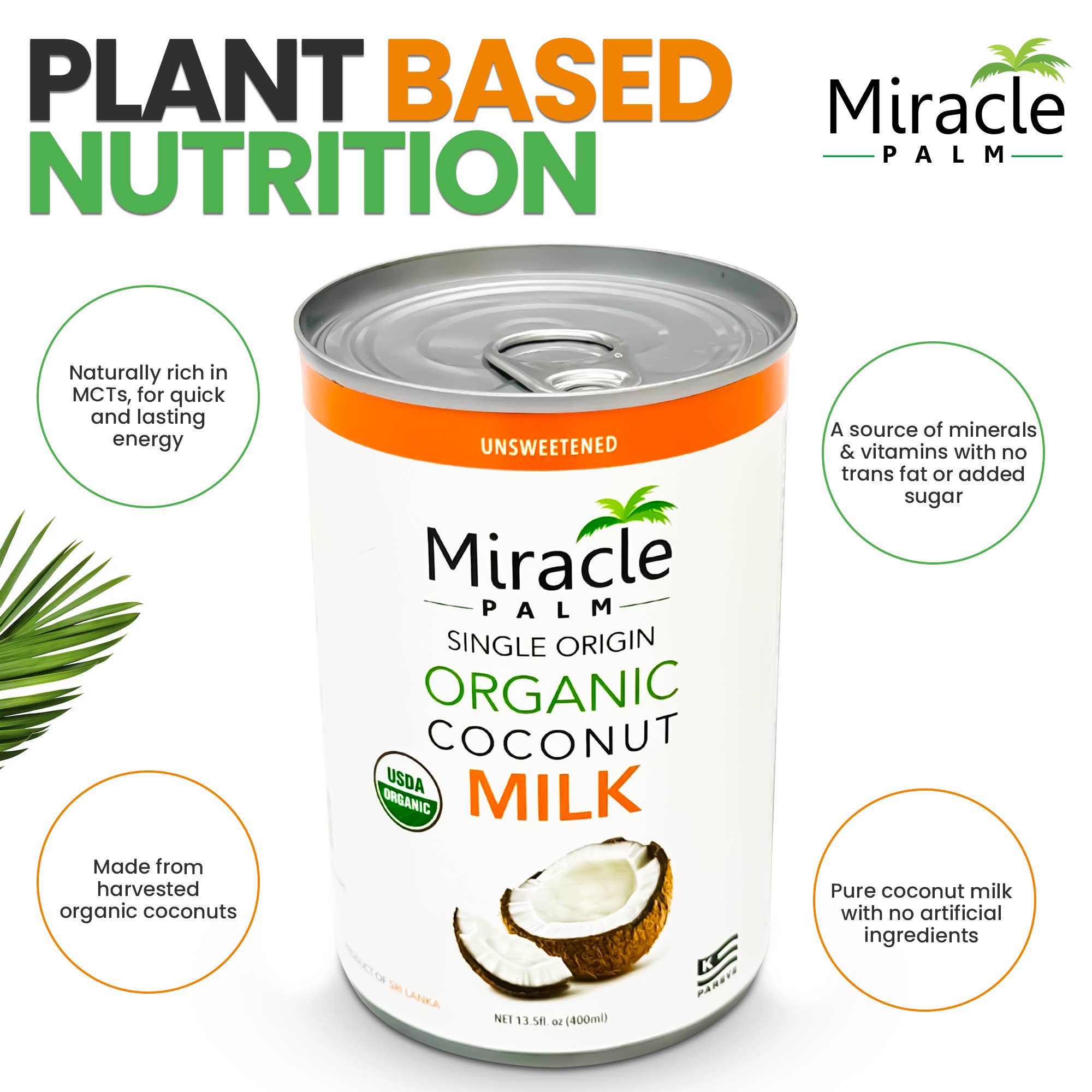 Miracle Palm - Wholesale Non-Dairy Milk - Organic Coconut Milk 18% Fat Unsweetened 13.5 Oz Can 6 pack2