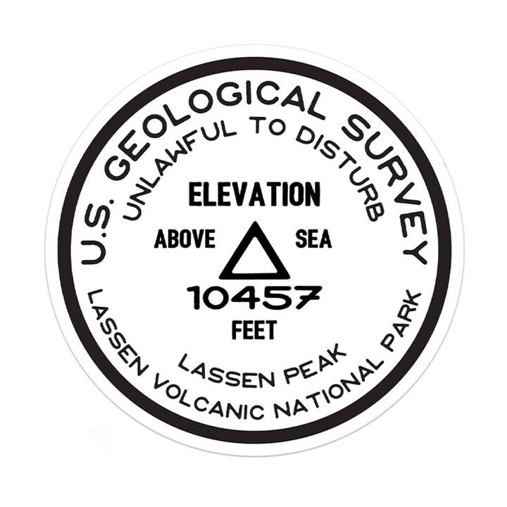 Lassen Volcanic National Park USGS Benchmark Sticker for wholesale by Albion Mercantile Co.