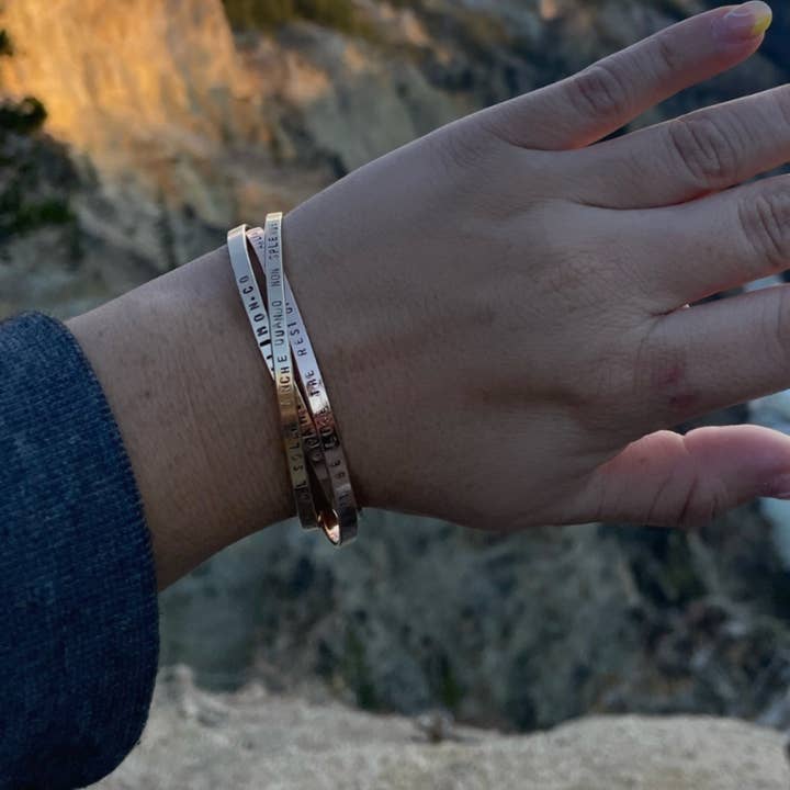 Camilla Limón - Wholesale Bangle Bracelet - 18K Gold Mantra Bracelet | Ohana Quote | Engraved Bracelet8