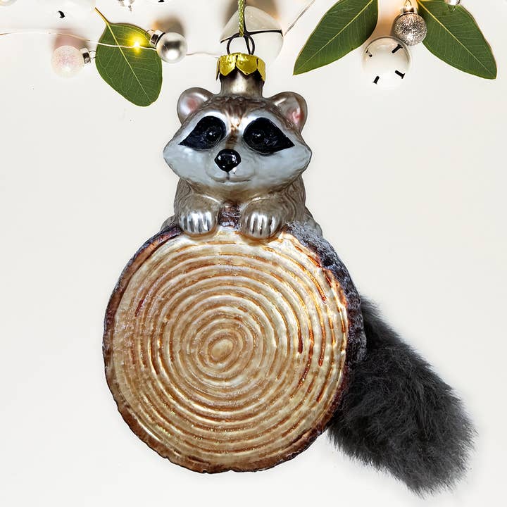 OrnamentallyYou - Wholesale Ornament - Woodland Raccoon Glass Christmas Ornament