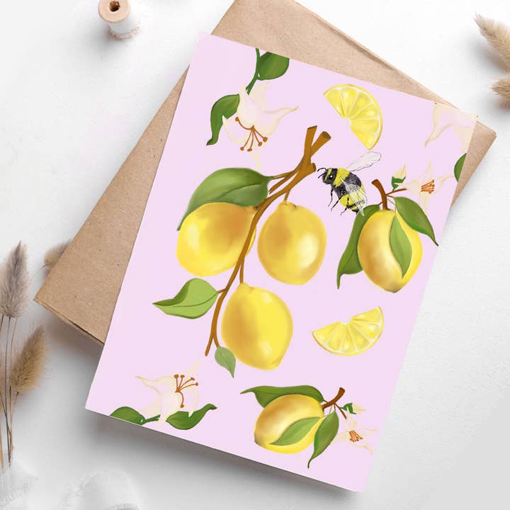 Lemons folding card | birthday card | summer card for wholesale by JuliaLeites Illustration