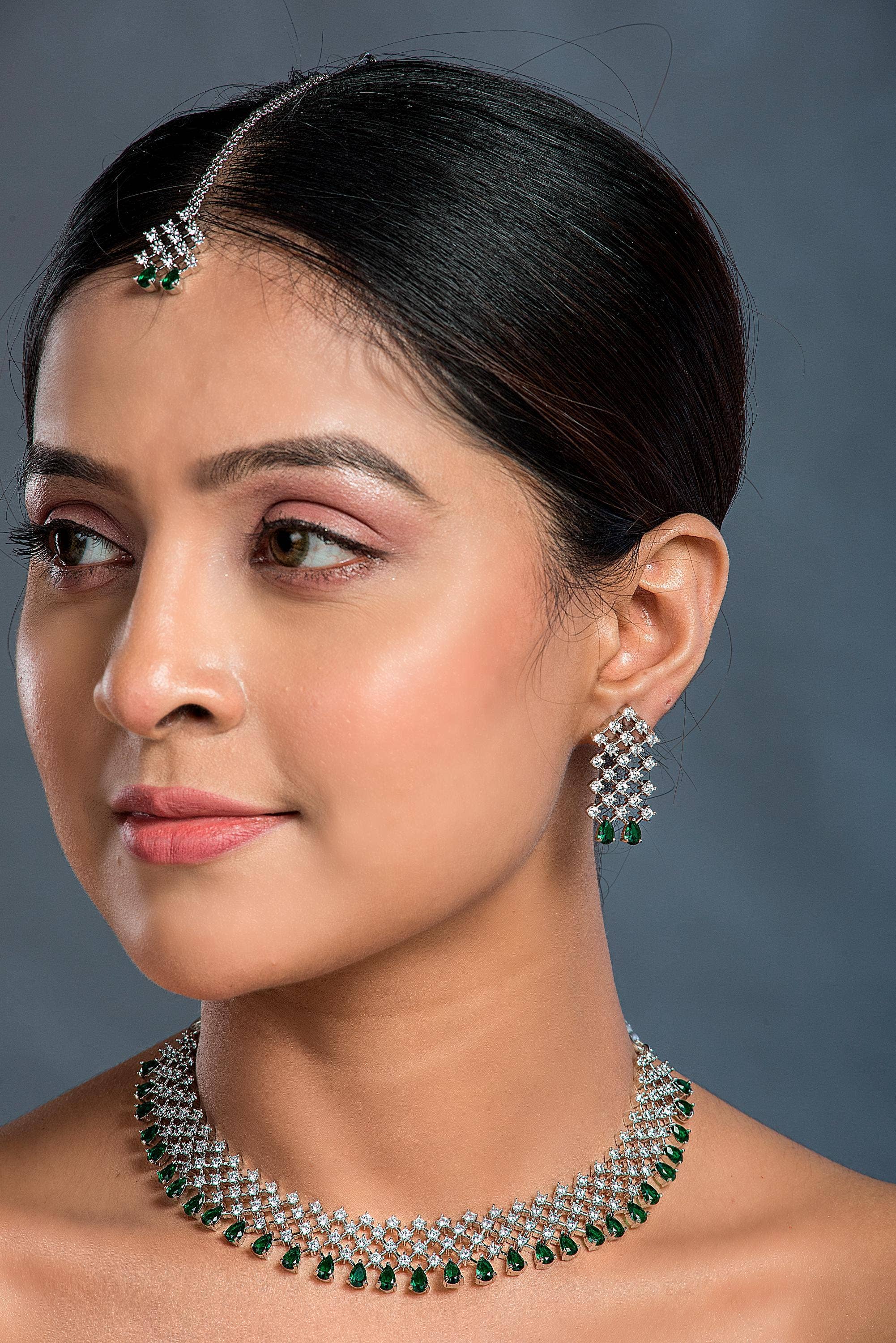 Vastrabhushan – wholesale Jewellery set – Elegant American Diamond Green Bridal Necklace Set1