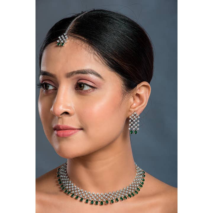 Vastrabhushan – wholesale Jewellery set – Elegant American Diamond Green Bridal Necklace Set1